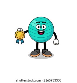 Gymnastik-Cartoon-Illustration mit Zufriedenheit garantiert Medaille, Charakterdesign