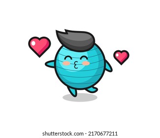 exercise ball character cartoon with kissing gesture , cute style design for t shirt, sticker, logo element