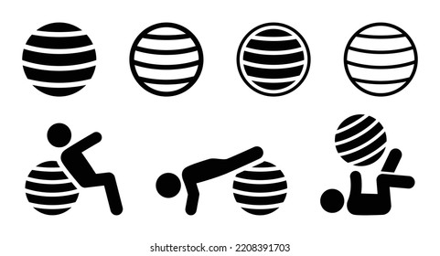 Exercise Ball Icon Set. Yoga Or Pilates Balls In Black Design. Vector Illustration.