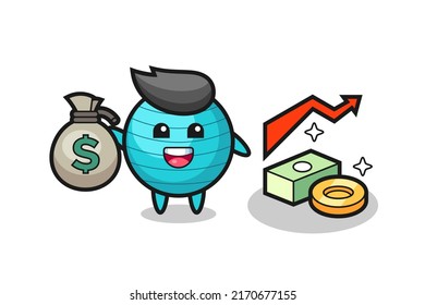 exercise ball illustration cartoon holding money sack , cute style design for t shirt, sticker, logo element