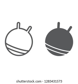 Exercise ball line and glyph icon, fitness and equipment, rubber ball sign, vector graphics, a linear pattern on a white background, eps 10.