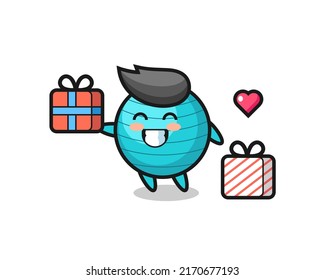 exercise ball mascot cartoon giving the gift , cute style design for t shirt, sticker, logo element