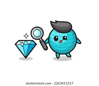 mascota de bolas de ejercicios está comprobando la autenticidad de un diamante , diseño de estilo lindo para camiseta, pegatina, elemento logotipo
