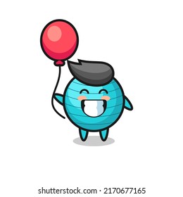 exercise ball mascot illustration is playing balloon , cute style design for t shirt, sticker, logo element