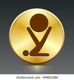 Exercise Ball on Gold Round Button