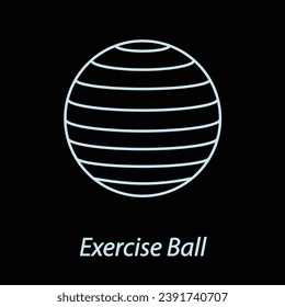 Exercise ball outline icon flat vector isolated on black background. Gym icon. Workout supply. Fitness equipments.