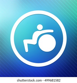 Exercise Ball Stretching on Blue Round Button