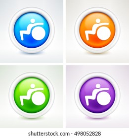 Exercise Ball Stretching on Colorful Round Buttons