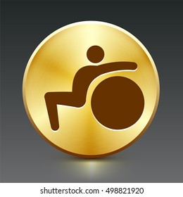 Exercise Ball Stretching on Gold Round Button