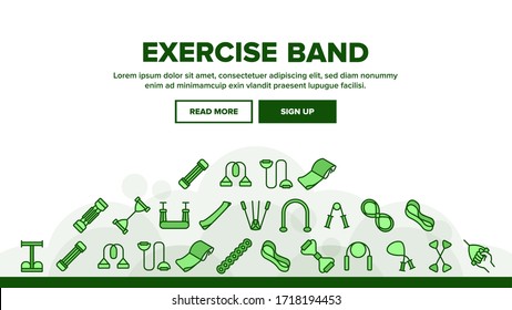 Exercise Band Tools Landing Web Page Header Banner Template Vector. Resistance And Stretchable Belt, Athletic Expander Exercise Band Sport Equipment Illustrations