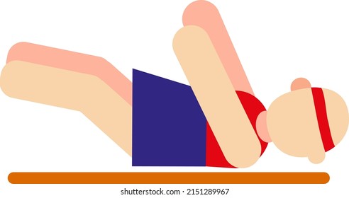 Ejercicio con patas dobladas, ilustración, vector sobre fondo blanco.