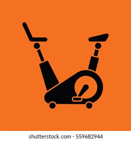 Exercise bicycle icon. Orange background with black. Vector illustration.