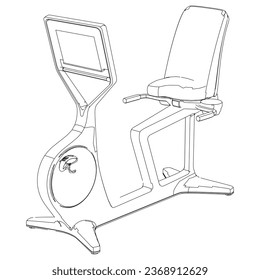 Exercise Bike. Fitness, cardio, and muscle building machines, equipments set at gym. Workout and training concept. Vector illustration.