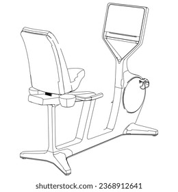 Exercise Bike. Fitness, cardio, and muscle building machines, equipments set at gym. Workout and training concept. Vector illustration.
