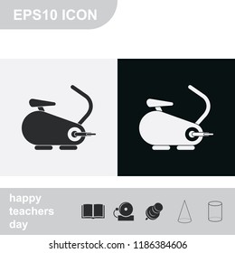 Exercise bike flat black and white vector icon.