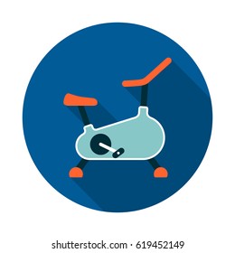 Exercise bike flat icon with long shadow, vector isolated illustration.