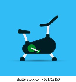 Exercise bike flat icon with shadow, vector gym equipment.