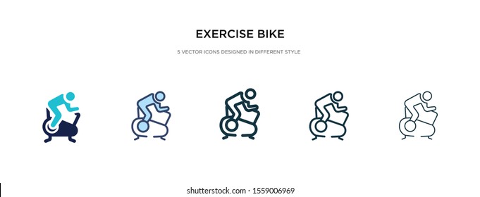 exercise bike icon in different style vector illustration. two colored and black exercise bike vector icons designed in filled, outline, line and stroke style can be used for web, mobile, ui