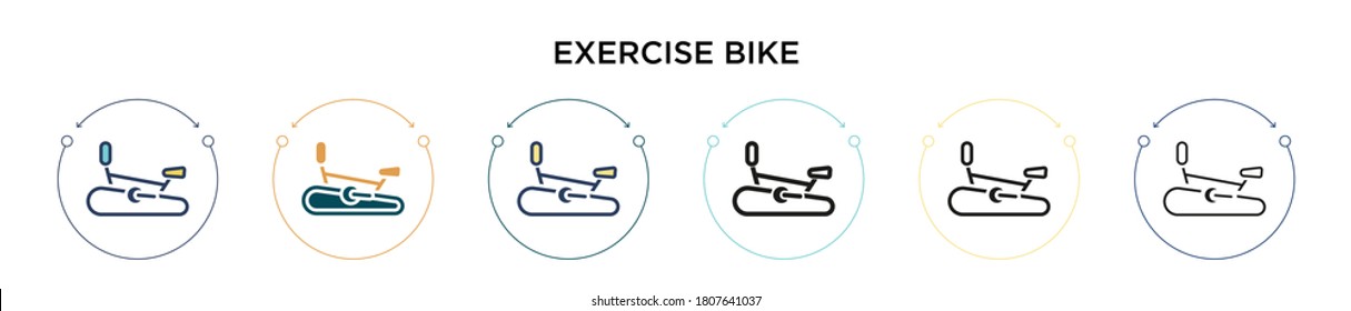 Ejerza el icono de la bicicleta con un estilo de línea fina, contorno y trazo. Ilustración vectorial de dos diseños de iconos vectoriales de bicicleta de ejercicio de color y negro se pueden utilizar para móviles, ui, web