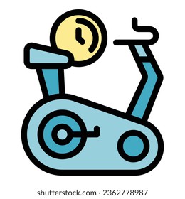 Ejercitar el vector de contorno de icono de bicicleta. Ejecutar el programa. Color de información de cuidado plano