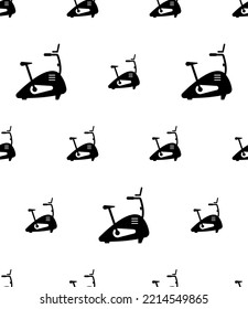 Exercise Bike Icon Seamless Pattern, Stationary Bike, Exercise Bicycle Icon Vector Art Illustration
