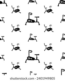 Exercise Bike Icon Seamless Pattern, Exercise Gym Cycle Icon, Stationary Bicycle Icon Vector Art Illustration