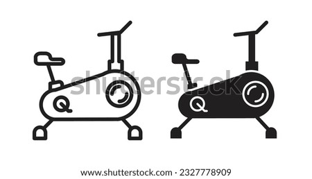 Exercise bike icon set in black filled and outlined style. GYM bicycle machine symbol. fitness gym center cycle sign.