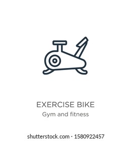 Exercise bike icon. Thin linear exercise bike outline icon isolated on white background from gym and fitness collection. Line vector sign, symbol for web and mobile