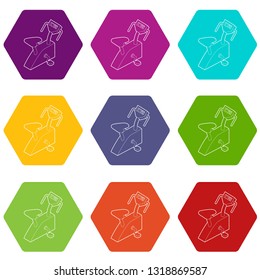 Exercise bike icons 9 set coloful isolated on white for web