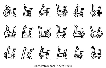 Exercise bike icons set. Outline set of exercise bike vector icons for web design isolated on white background