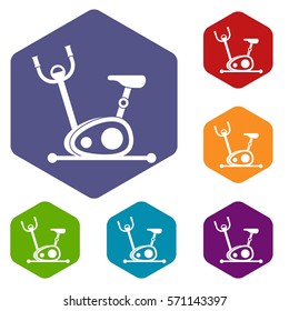 Exercise bike icons set rhombus in different colors isolated on white background