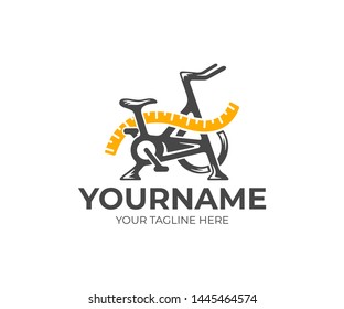 Exercise bike and measuring tape, fitness and dieting, logo design. Gym, sport, tape measure and diet, vector design and illustration