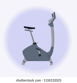 Exercise bike  on  a blue circle on a white background