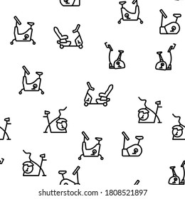 Exercise Bike Sport Vector Seamless Pattern Thin Line Illustration