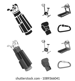 Exercise bike, treadmill, glove boxer, lock. Sport set collection icons in black,monochrom style vector symbol stock illustration web.