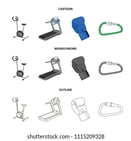 Exercise bike, treadmill, glove boxer, lock. Sport set collection icons in cartoon,outline,monochrome style vector symbol stock illustration web.