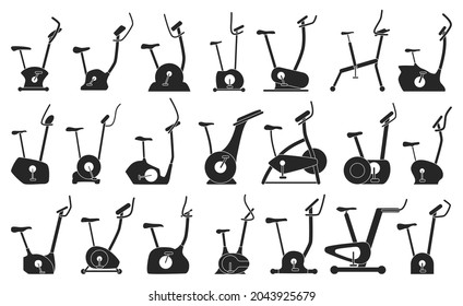 Exercise Bike Vector Black Set Icon. Isolated Black Set Icon Fitness Bicycle.Vector Illustration Exercise Bike On White Background.