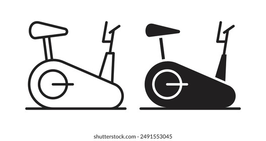 Exercise bike vector icon set in black color.