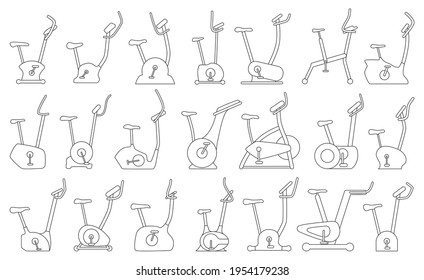 Exercise bike vector outline set icon. Isolated outline set icon fitness bicycle.Vector illustration exercise bike on white background.