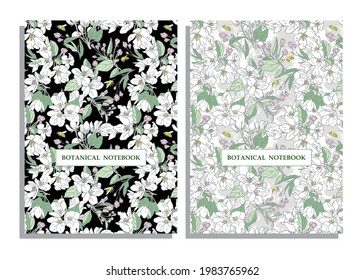 Exercise Book Cover Design. Botanical notebook. Design cover notebook. Vector illustration.   Flower background. 