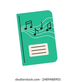 Exercise book, notebook. Music class. School supply and stationery for study and work. Vector illustration in flat style