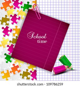 Exercise book and notes for text. School time