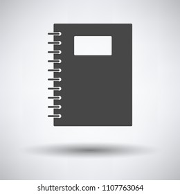 Exercise book with pen icon on gray background, round shadow. Vector illustration.