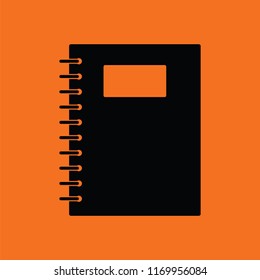 Exercise book with pen icon. Orange background with black. Vector illustration.