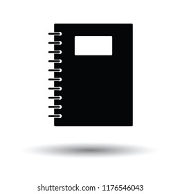 Exercise book with pen icon. White background with shadow design. Vector illustration.