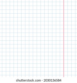 Exercise book sheet. Checkered sheet with red borders on the right. Vector illustration.
