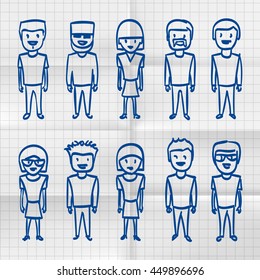 Exercise book sketch people sing, Sketch boy, Sketch family, Vector illustration