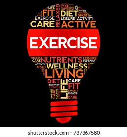 EXERCISE bulb word cloud collage, health concept background