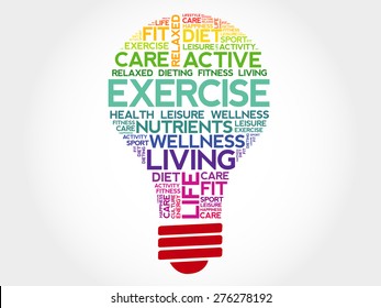 EXERCISE bulb word cloud, health concept