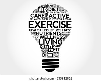 EXERCISE bulb word cloud, health concept